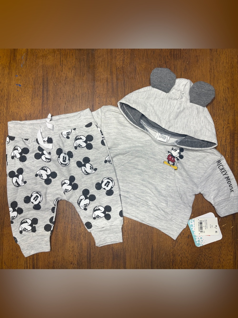 Disney Grey Mickey Mouse Ear Hoodie & Printed Pants Set